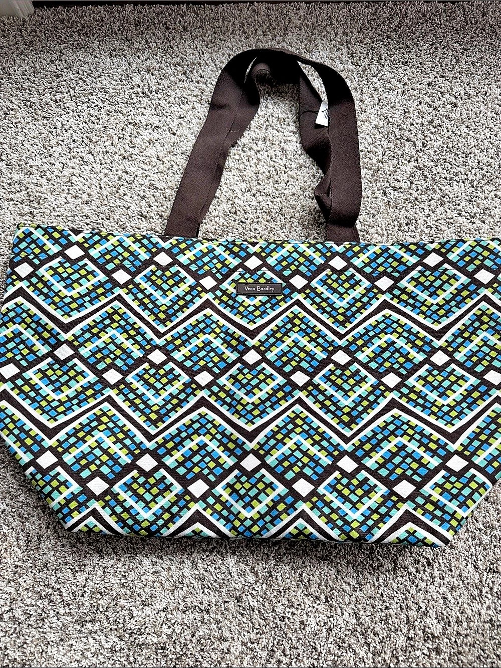 NWT Vera Bradley Drawstring Family Tote Geometric Brown & Blue